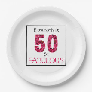 Pink Floral Fifty and Fabulous 50th Birthday Paper Plates