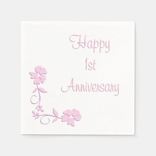 Pink Floral First Anniversary Napkins (Front)