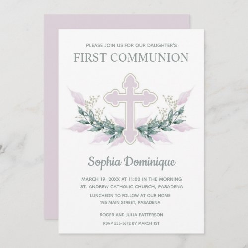Pink Floral First Communion Invitations