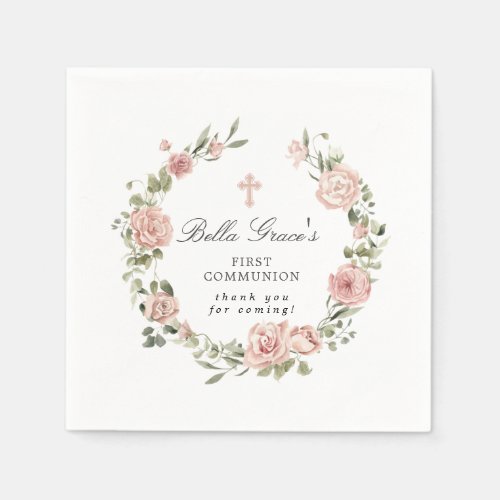 Pink Floral First Communion Napkins