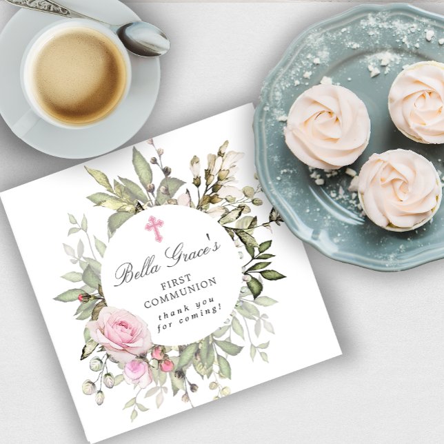 Pink Floral First Communion Napkins (Creator Uploaded)