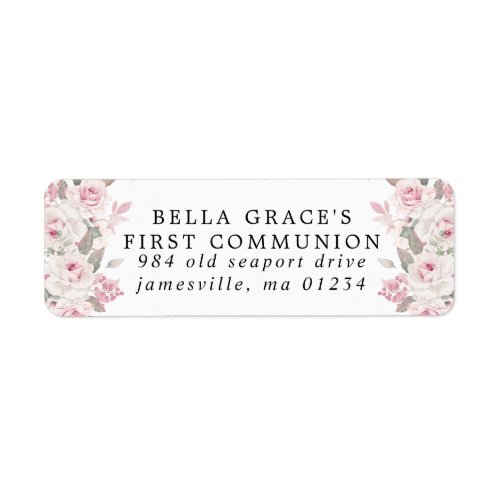 Pink Floral First Communion Return Address Label