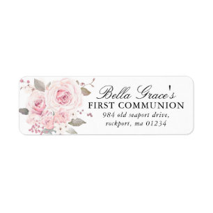Pink Floral First Communion Return Address Label