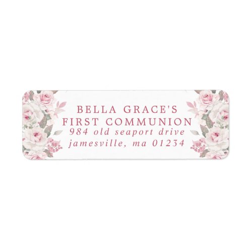 Pink Floral First Communion Return Address Label