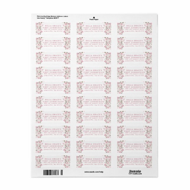 First Communion Address Labels and Return Address Label, Avery Label, Girl  First Communion Label Floral Pink Blush Watercolor, Editable 