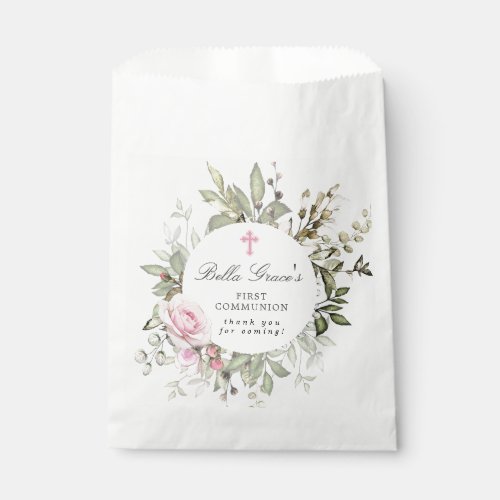 Pink Floral First Communion Thank You Favor Bag