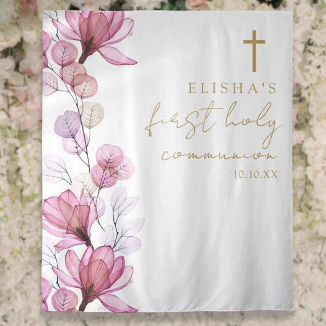 Pink Floral First Holy Communion Photo Backdrop (Pink Floral First Holy Communion Photo Backdrop)