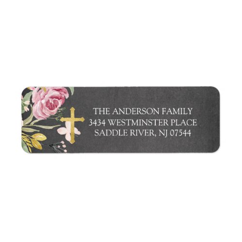 Pink Floral First Holy Communion Return Address Label