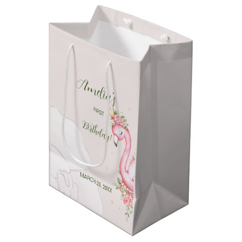 Pink Floral Flamingo Birthday Medium Gift Bag