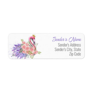 Pink Floral Flamingo Return Address Label