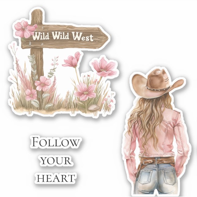 Pink Floral Floral Blond Girl Wild West Sticker (Front)
