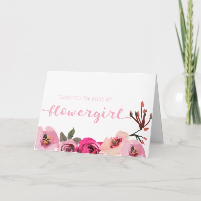 Pink Floral Flower Girl Thank You Card (Front)