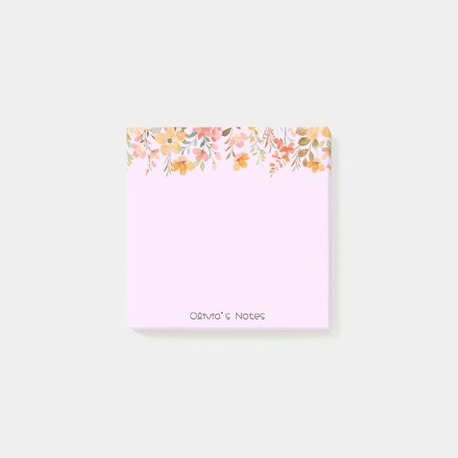 Pink Floral Flower gradient Personalized name Post-it Notes (Front)