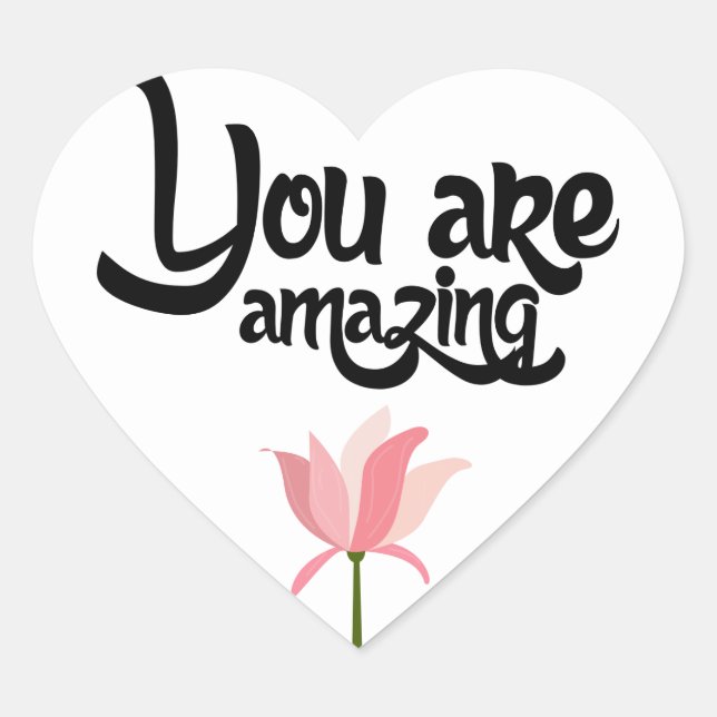 Pink Floral Flower Love, Hello, Thinking of You Heart Sticker (Front)