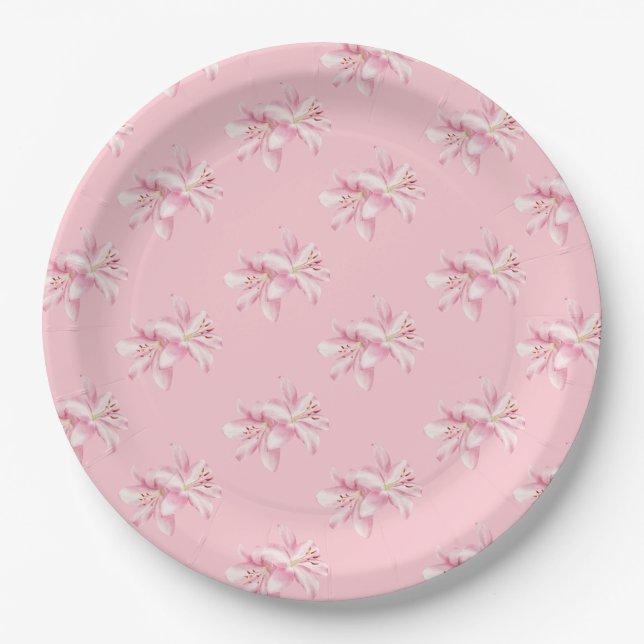 Pink Floral Flower Pattern Paper Plates (Front)