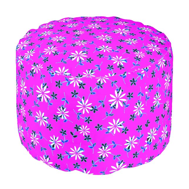 Pink Floral Flowers 4Eve Pouf (Angled Front)