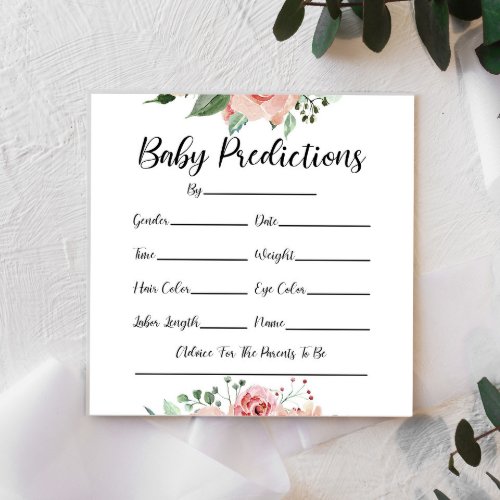 Pink Floral Flowers Baby Shower Predictions Cards