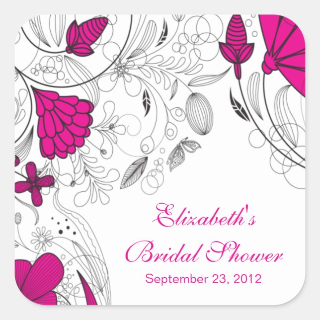 Pink Floral Flowers Bridal Shower Favor Sticker (Front)