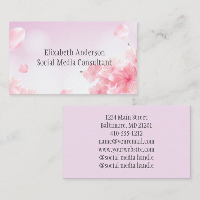 Pink Floral Flowers Feminine For her Business Card (Front/Back)