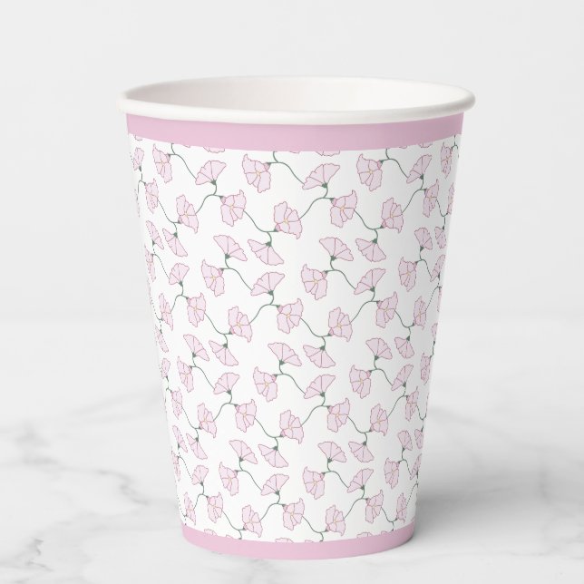 Pink Floral Flowers Paper Cups (Front)