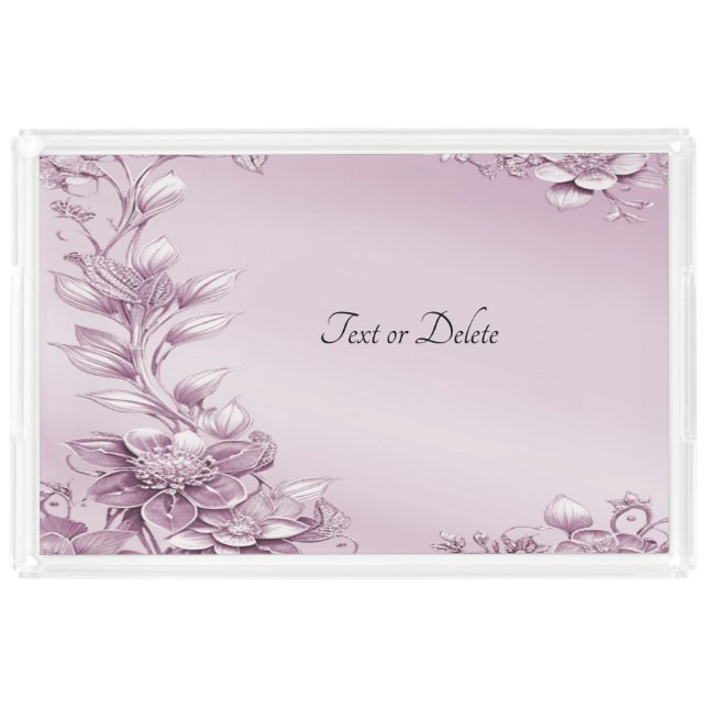 Pink Floral Foliage Acrylic Vanity Tray (Front)