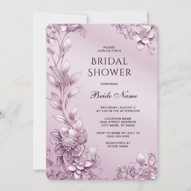Pink Floral Foliage Bridal Shower Invitation (Front)