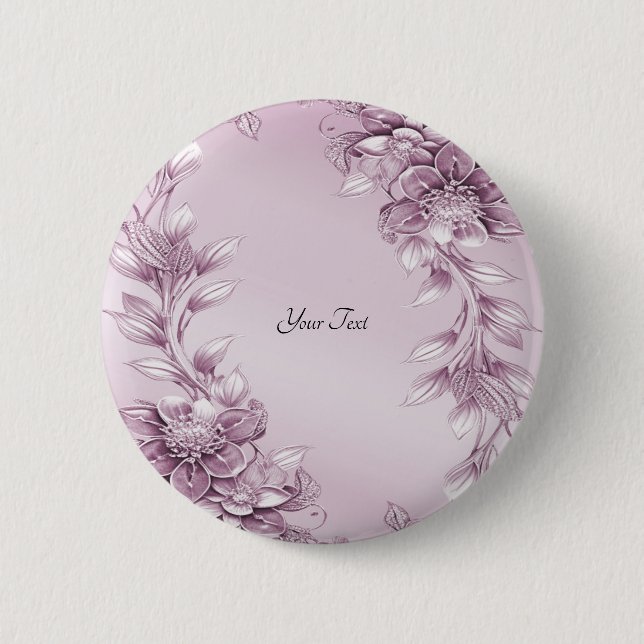 Pink Floral Foliage Button (Front)