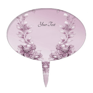 Pink Floral Foliage Cake Topper