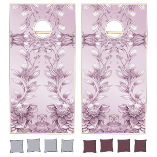 Pink Floral Foliage Cornhole Set