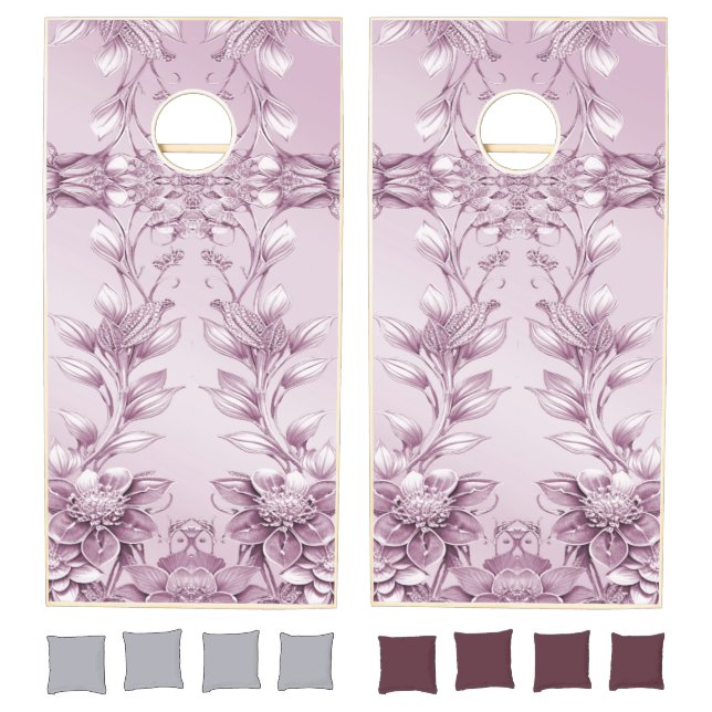 Pink Floral Foliage Cornhole Set (Set)