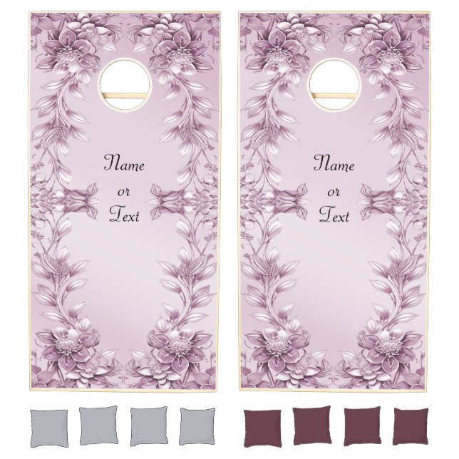 Pink Floral Foliage Cornhole Set (Set)