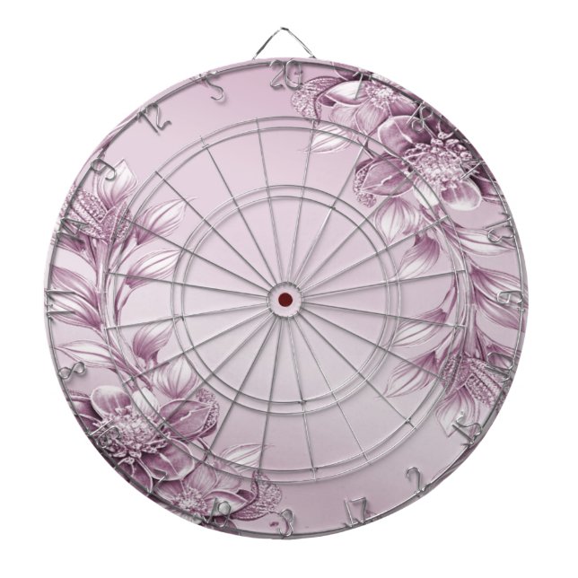 Pink Floral Foliage Dartboard (Front)