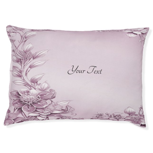 Pink Floral Foliage Dog Bed (Front)