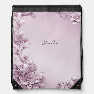 Pink Floral Foliage Drawstring Backpack
