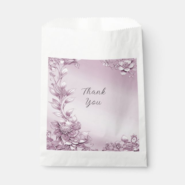Pink Floral Foliage Favor Bag (Front)