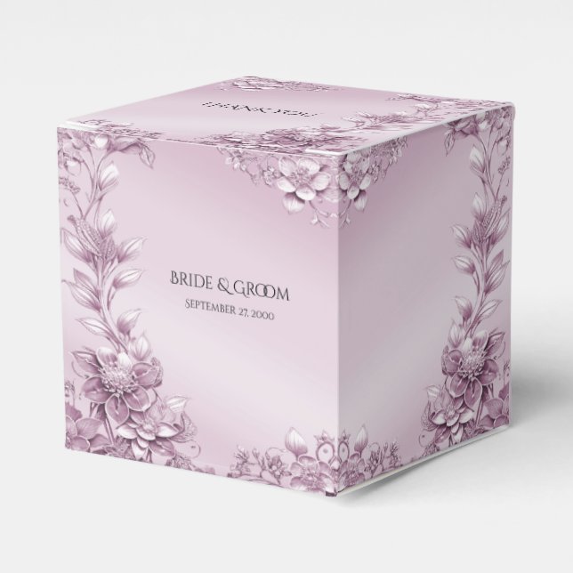 Pink Floral Foliage Favor Box (Front Side)