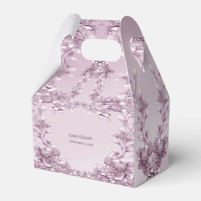 Pink Floral Foliage Favor Box (Front Side)
