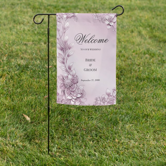 Pink Floral Foliage Garden Flag (In SItu)