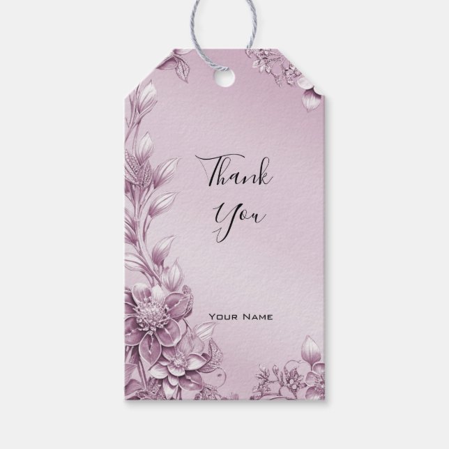 Pink Floral Foliage Gift Tag (Front)