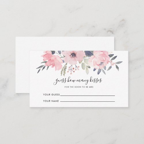 Pink Floral Foliage Guess Kisses Bridal Shower Enclosure Card