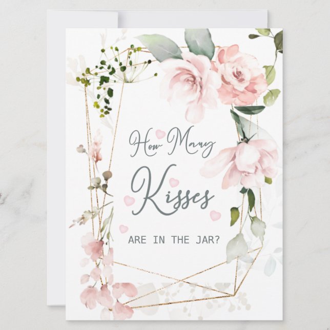 Pink Floral Foliage How Many Kisses in the Jar  Invitation (Front)