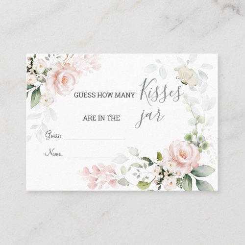 Pink Floral  Foliage How Many Kisses in the Jar Place Card