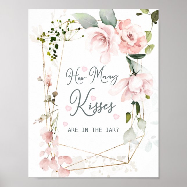 Pink Floral Foliage How Many Kisses in the Jar Poster (Front)