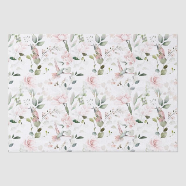 Pink Floral Foliage Hummingbird  Tissue Paper (Front)