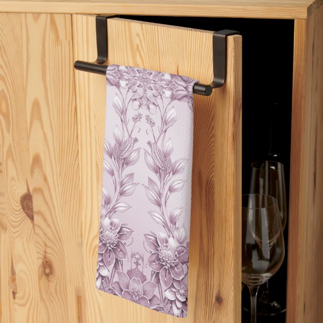 Pink Floral Foliage Kitchen Towels (Thirds Fold)