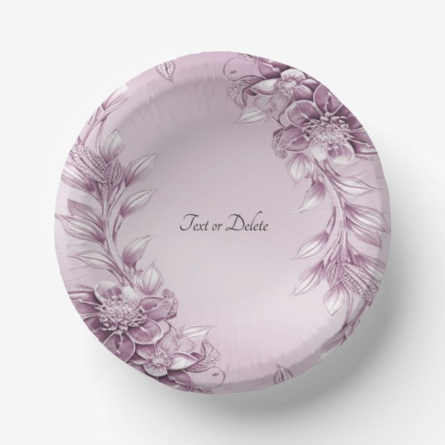 Pink Floral Foliage Paper Bowls (Front)