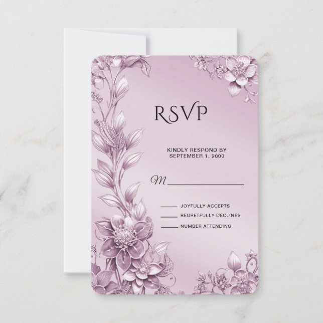 Pink Floral Foliage RSVP Card (Front)