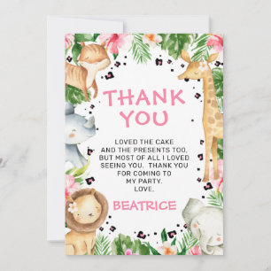 Pink Floral Foliage Safari Birthday Thank You Card