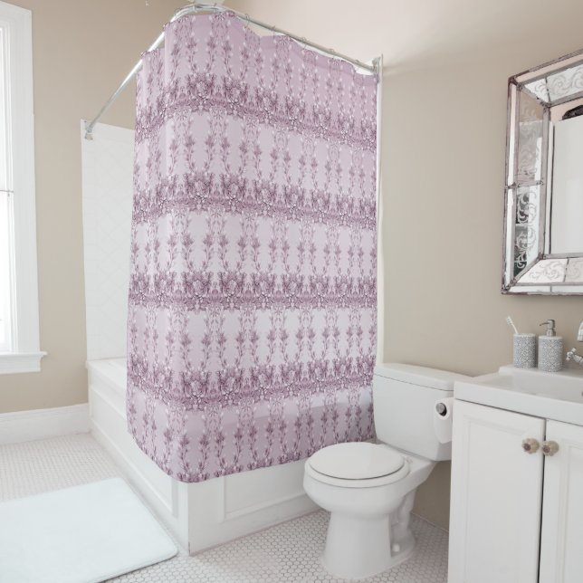 Pink Floral Foliage Shower Curtain (In Situ)
