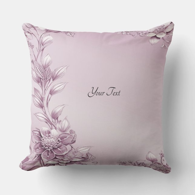 Pink Floral Foliage Throw Pillow (Front)
